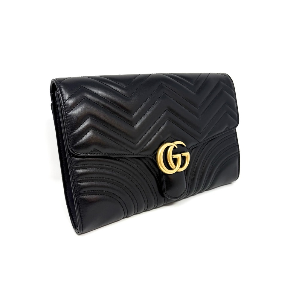 Gucci GG Marmont Matelasse Chevron Flap Envelope Clutch Large Black - Picture 3 of 16